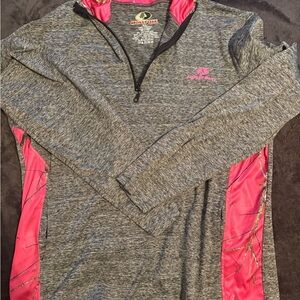 Mossy Oak Gray Heather Quarter-Zip with Pink Accent Panels